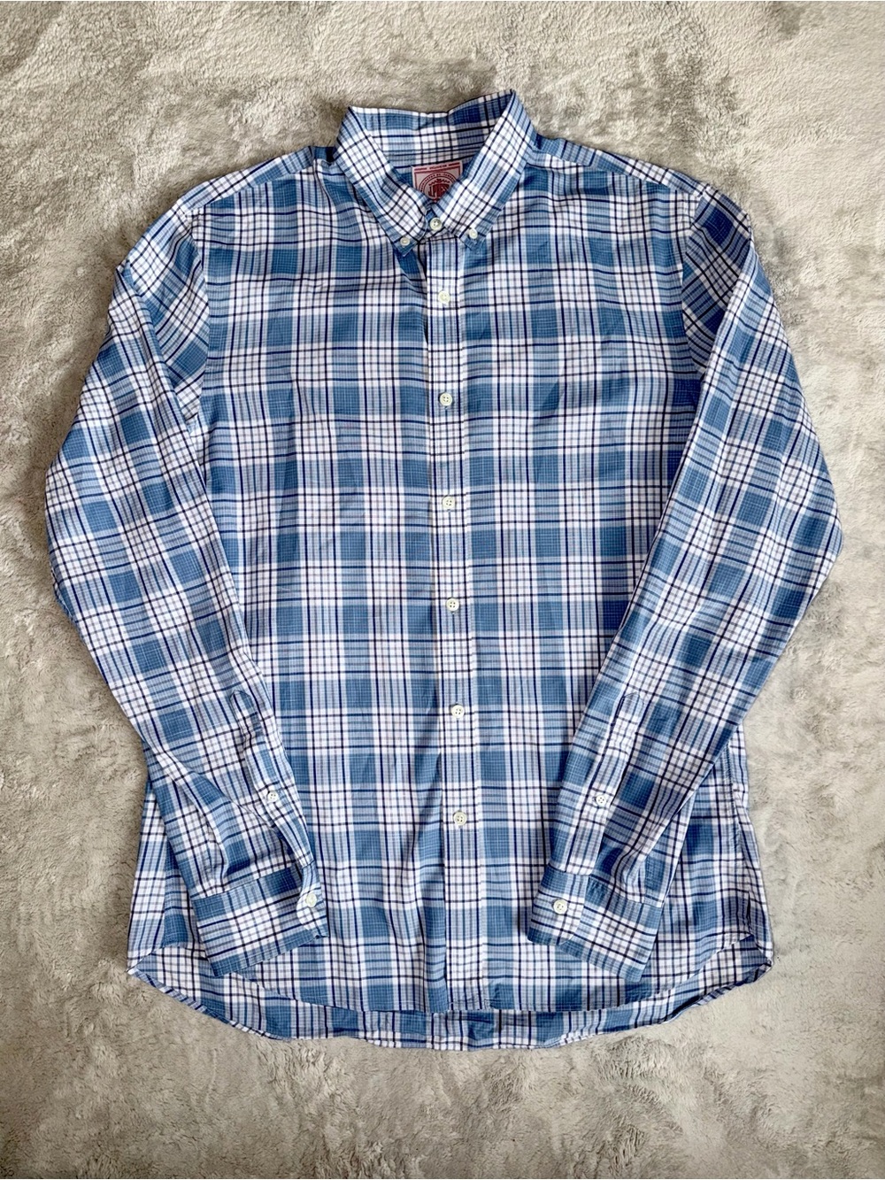 J. Press Trunk Club Mini Tartan Plaid LS Slim Fit Shirt Men’s Size Large In Blue
